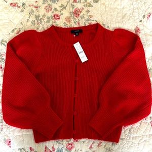 NWT J.Crew Puff Sleeve Cardigan Red